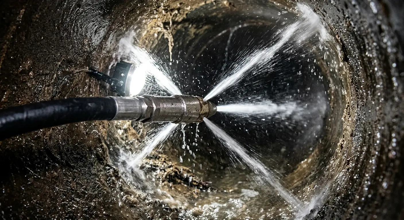 High-pressure hydro jetting nozzle cleaning sewer pipe for Storm Drain Cleaning in Harrison
